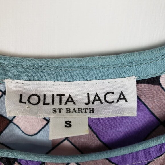 Lolita Jaca St Barth Top Lightweight Cotton Smocked Purple Print Size Small - Picture 4 of 8